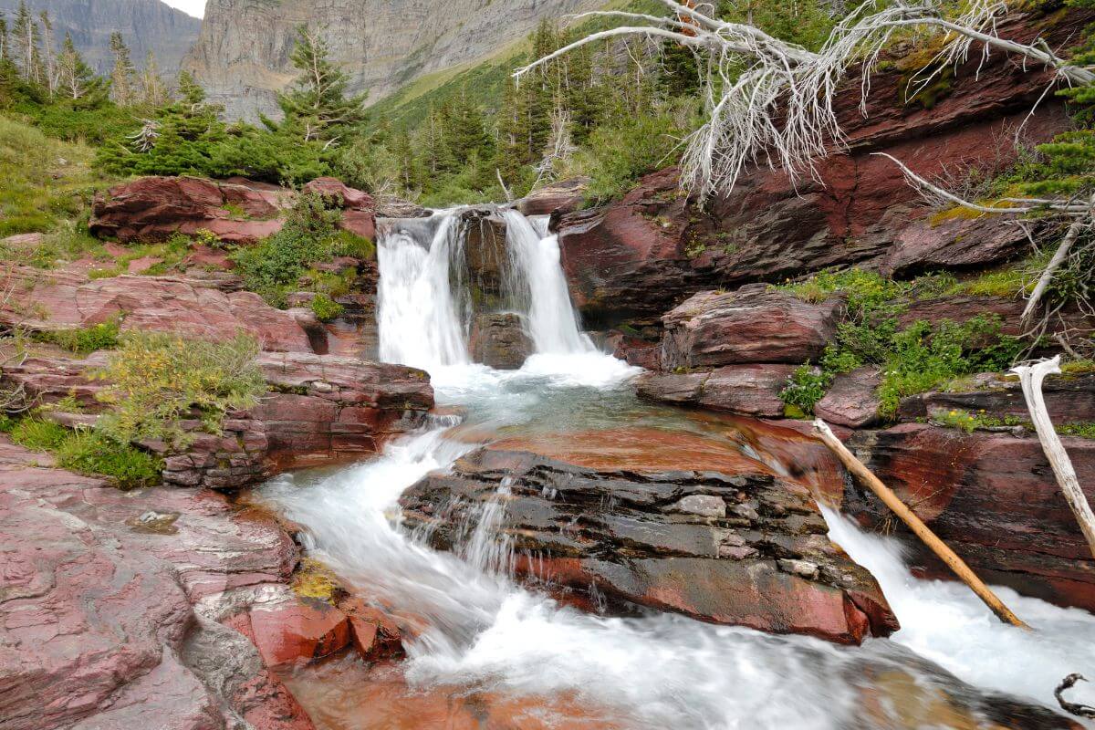 Baring Falls in Glacier National Park as seen from Piegan Pass Trail