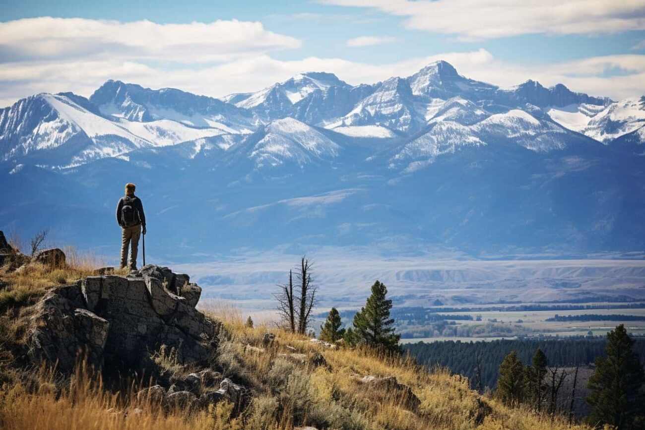 A man standing on top of a hill in Montana.