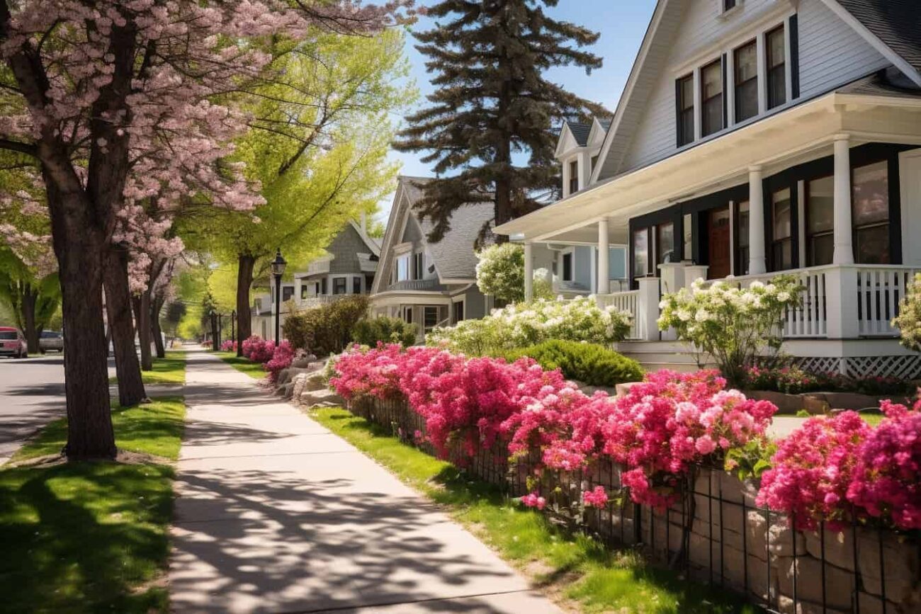A row of houses along the sidewalk in Montana.